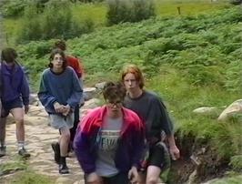 Beginning the climb of Ben Nevis from the path outside the hostel